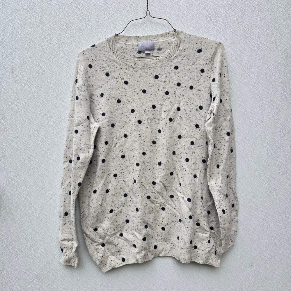 PURE Collection 100% Cashmere womens UK 14 US 8/10 Gray polka dot sweater